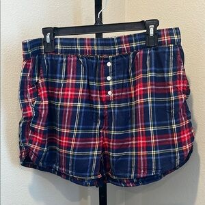 Aerie Red lounge Shorts with Classic Plaid Design